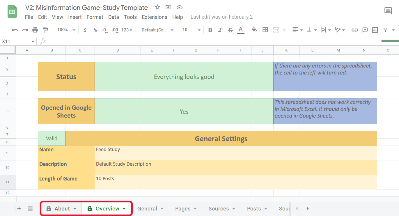 A diagram highlighting the About and Overview sheets.