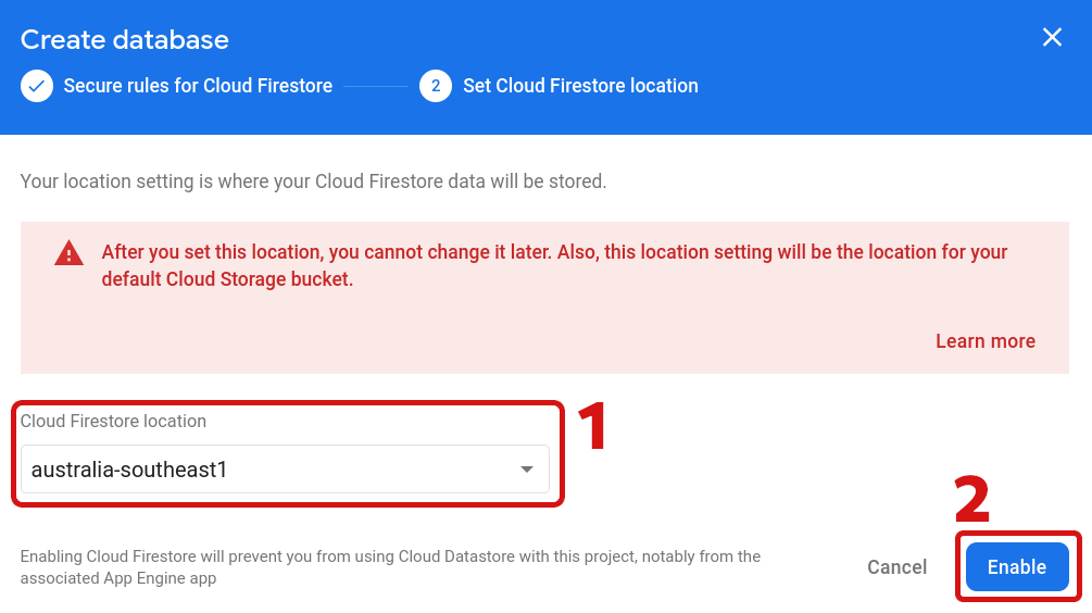 Selecting region for Firestore database